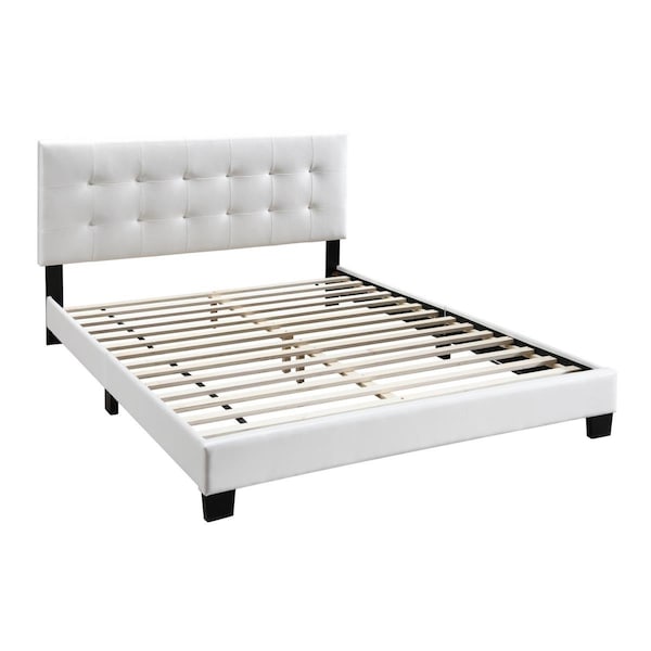 Benjara Twin Size Leatherette Bed with Checkered Tufted Headboard, White - 43 x 79 x 43 in. BM232016 - main